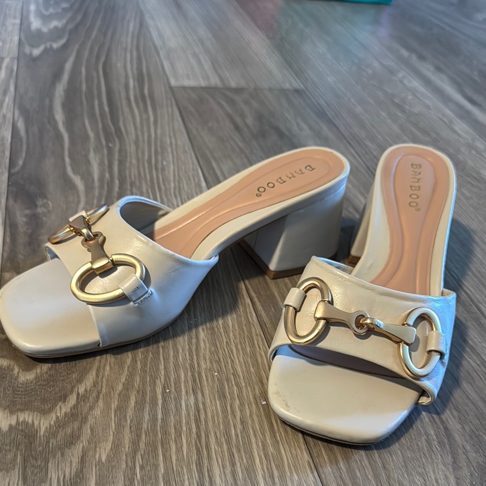 Bamboo Cream Mules with Gold Detail